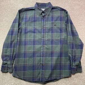 Orvis Flannel Men's Blue Green Medium Shirt Classic Plaid 100% Cotton Size M